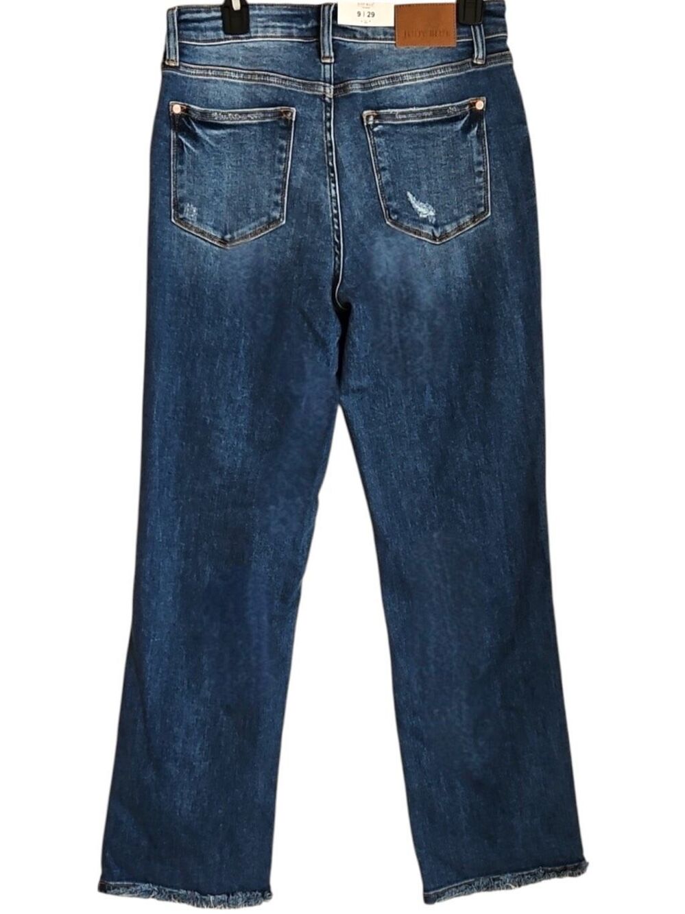 Judy Blue Dad Jeans Dark Wash Distressed Raw Hem Mid Rise Relaxed Straight NWT - Picture 12 of 15